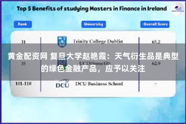黄金配资网 复旦大学赵艳霞：天气衍生品是典型的绿色金融产品，应予以关注