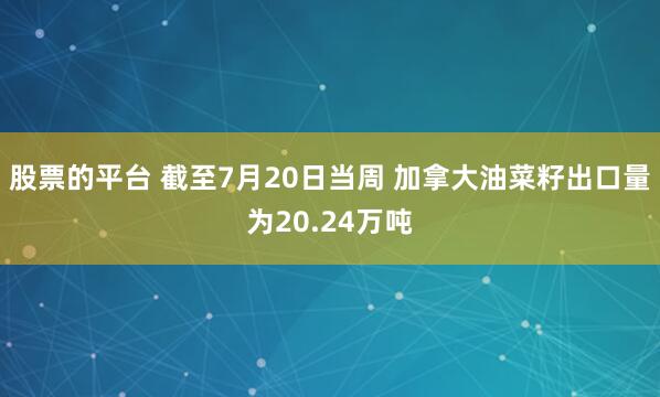 股票的平台 截至7月20日当周 加拿大油菜籽出口量为20.24万吨